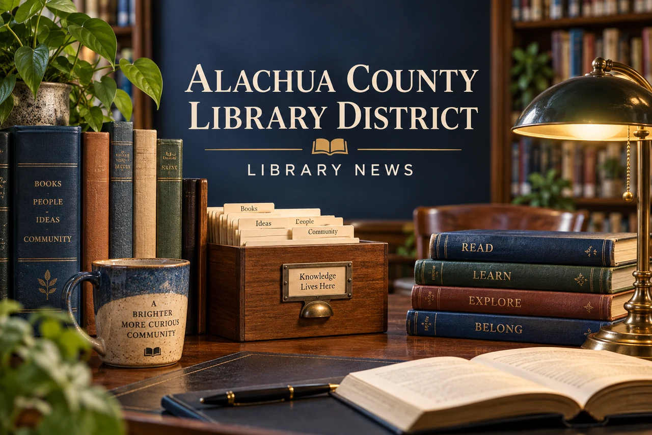 Julkaisijan Alachua County Library District AI-lähdekuvitus